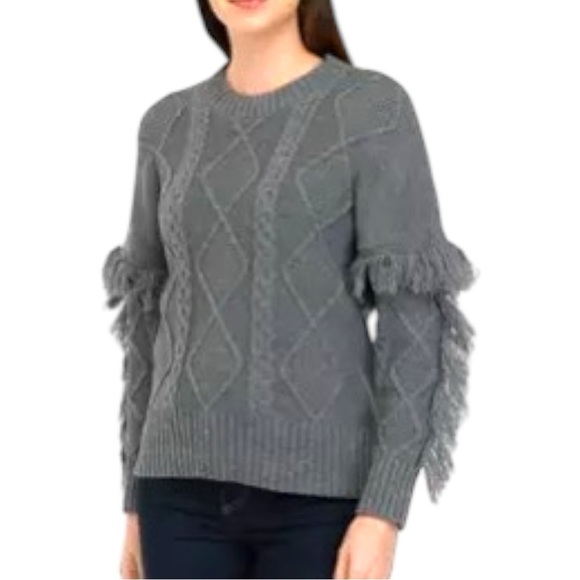 52seven Sweaters - NWT 52seven Women's XL Gray Long Sleeve Cable Pullover Sweater with Fringe